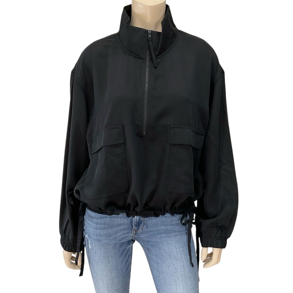 Athleta Black Jacket Celestial Utility Popover 3/4 Sleeve Black Top Size XL NWOT